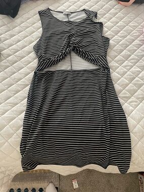 Charlotte Russe Black & White Striped Twist-Front Mini Dress